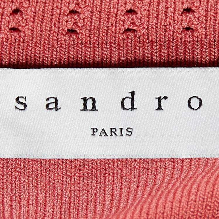 Pre Owned Sandro Coral Pink Eyelet Knit Etor Pleated Dress M
