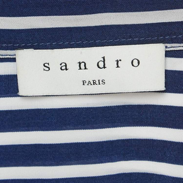 Pre Owned Sandro Blue Striped Print Cupro Shirt Dress M