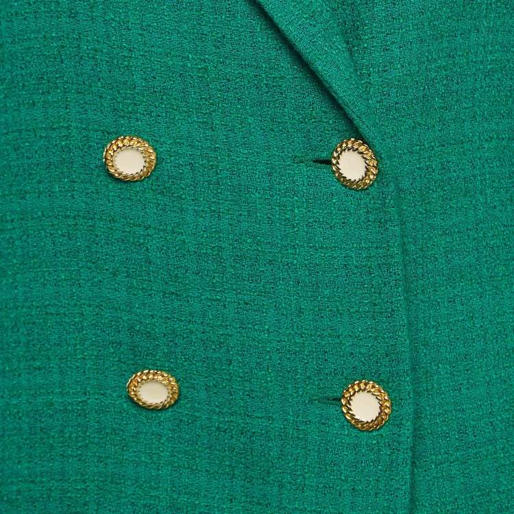 Pre Owned Sandro Green Tweed Double-Breasted Blazer M