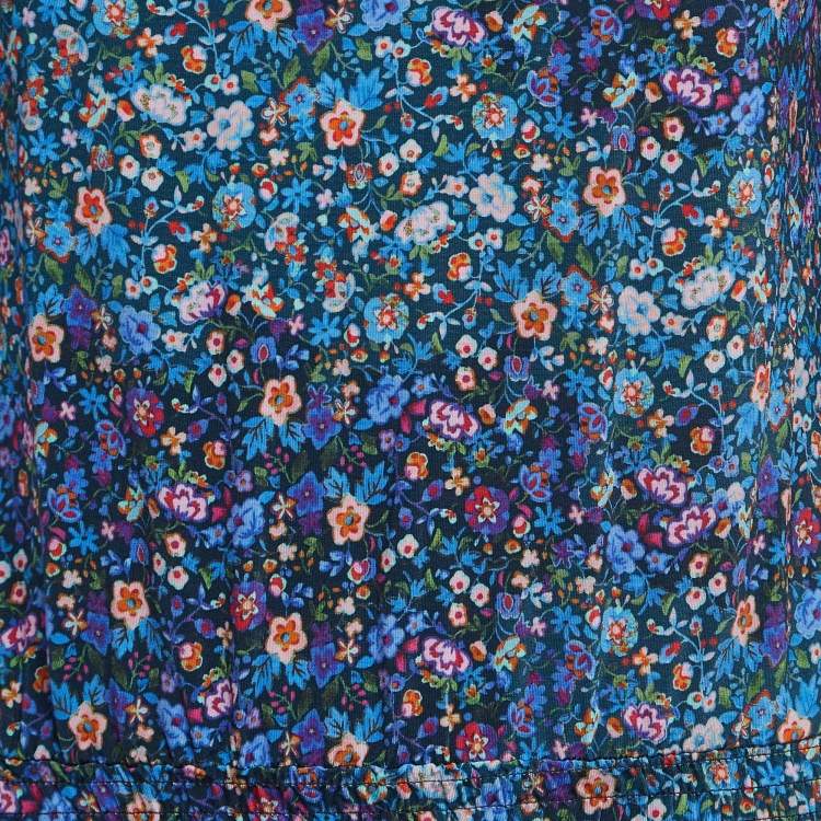 Pre Owned Sandro Blue Floral Printed Jersey Spinelle Mini Dress XS