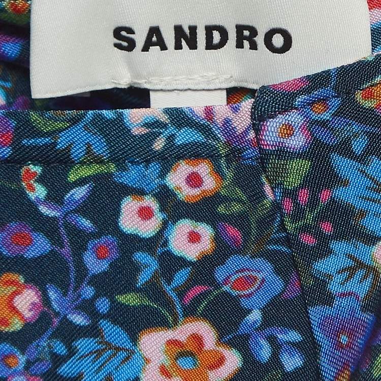 Pre Owned Sandro Blue Floral Printed Jersey Spinelle Mini Dress XS