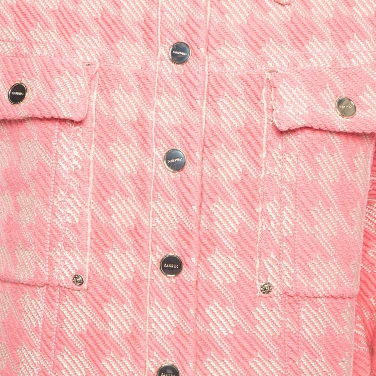 Pre Owned Sandro Pink Houndstooth Knitted Jacket S