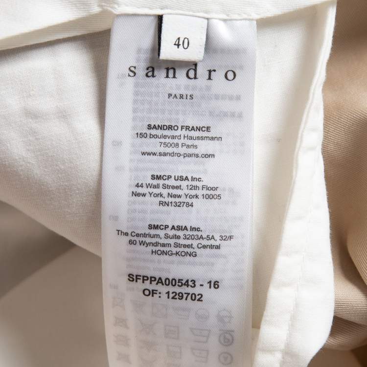 Pre Owned Sandro Beige Cotton Belted Wide-Leg Trousers L