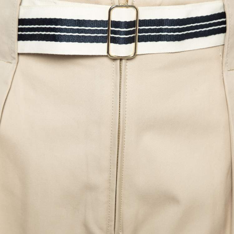 Pre Owned Sandro Beige Cotton Belted Wide-Leg Trousers L