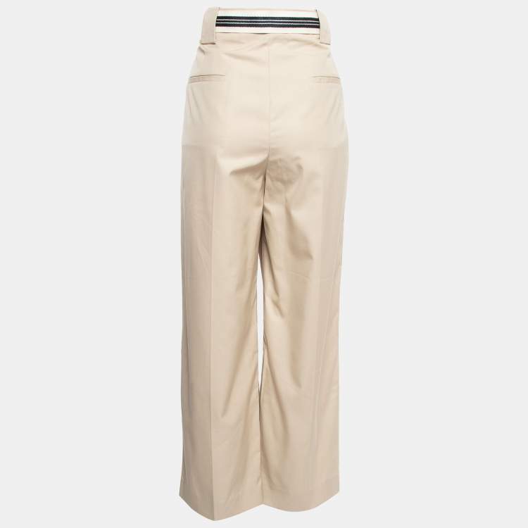 Pre Owned Sandro Beige Cotton Belted Wide-Leg Trousers L