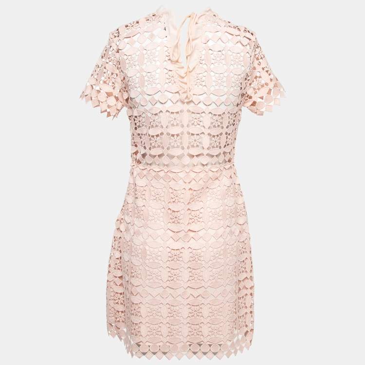 Pre Owned Sandro Pink Floral Pattern Lace Tie-Up Detail Mini Dress S