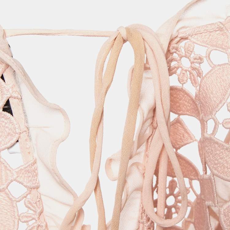 Pre Owned Sandro Pink Floral Pattern Lace Tie-Up Detail Mini Dress S