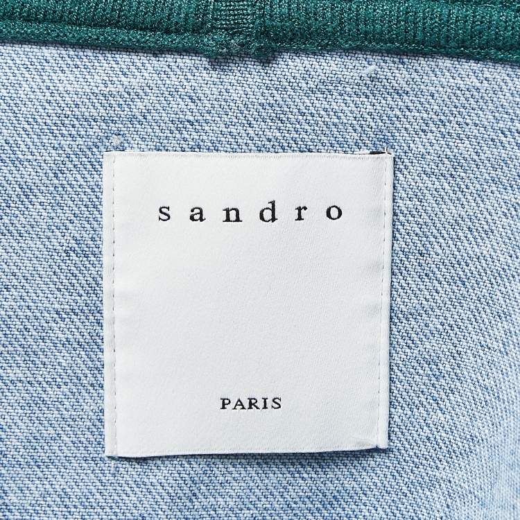 Pre Owned Sandro Green Knit & Denim Oversized Hoodie M