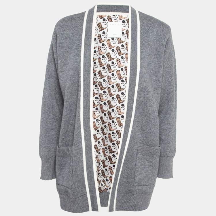 Pre Owned Sandro Grey Contrast Stripe Edge Knit Long sleeve Cardigan S