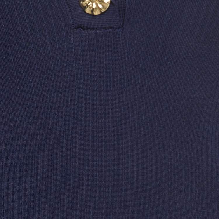Pre Owned Sandro Navy Blue Rib Knit Short Sleeve Polo T-Shirt L