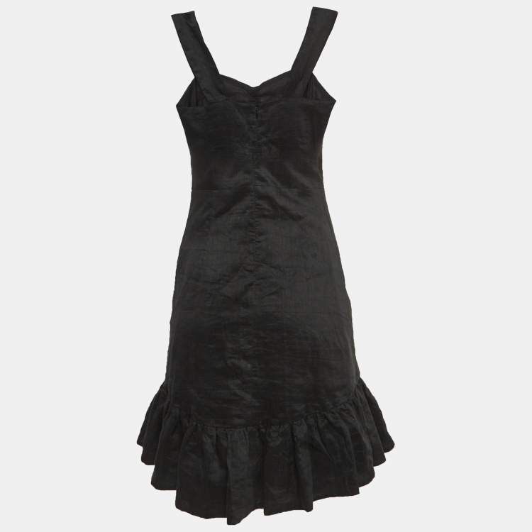 Pre Owned Sandro Black Crystal Embellished Linen Blend Cut-Out Detail Mini Dress S