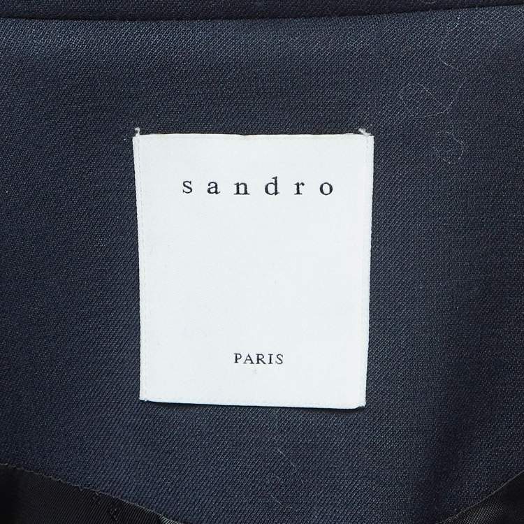 Pre Owned Sandro Navy Blue Wool Crest Patch Detail Short Blazer M
