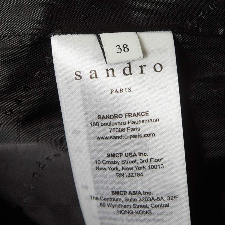Pre Owned Sandro Navy Blue Wool Crest Patch Detail Short Blazer M