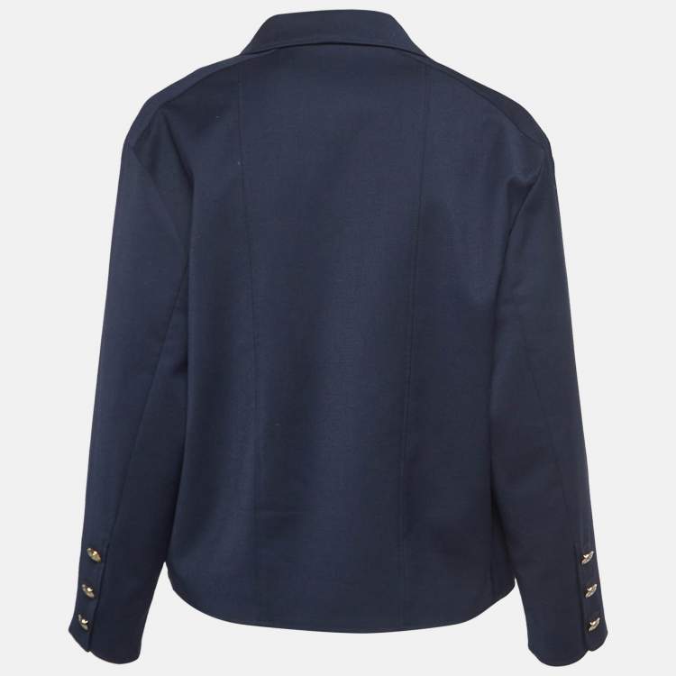 Pre Owned Sandro Navy Blue Wool Crest Patch Detail Short Blazer M