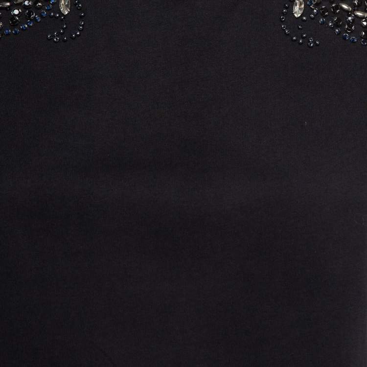 Pre Owned Sandro Black Cotton Knit Crystal Embellished T-Shirt S
