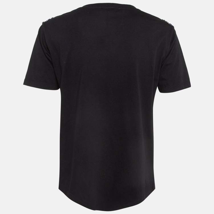 Pre Owned Sandro Black Cotton Knit Crystal Embellished T-Shirt S