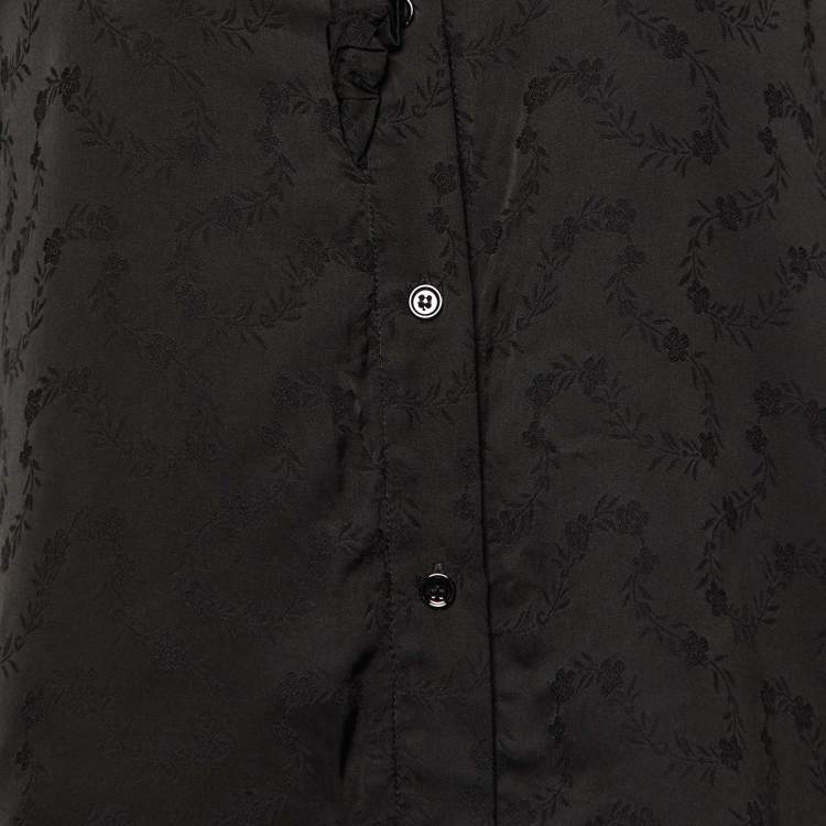 Pre Owned Sandro Black Floral Patterned Satin Top S    