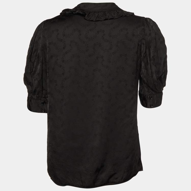 Pre Owned Sandro Black Floral Patterned Satin Top S    