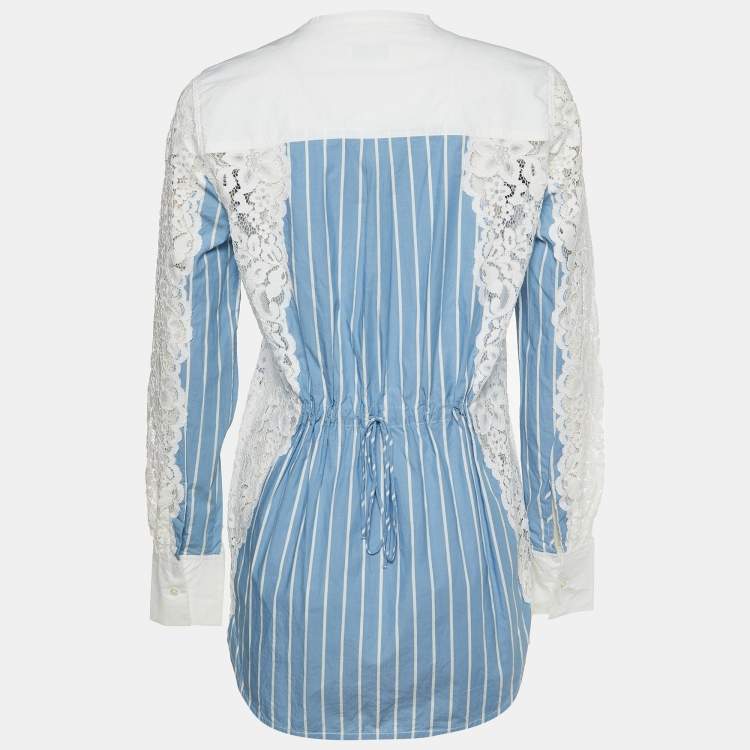 Pre Owned Sandro Blue Striped Cotton & Lace Shirt S