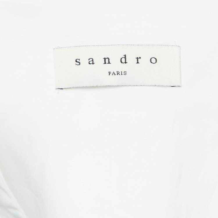 Pre Owned Sandro Blue Striped Cotton & Lace Shirt S