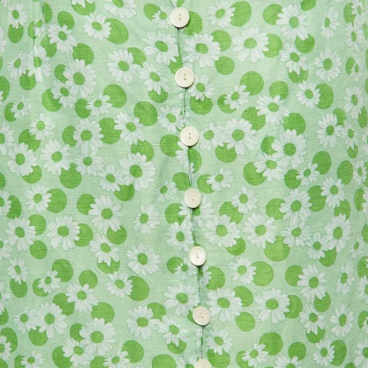 Pre Owned Sandro Green Printed Linen-Blend Skirt L