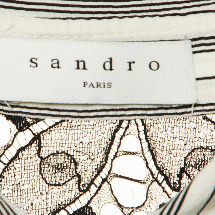 Pre Owned Sandro White Striped Cupro Midi Dress L