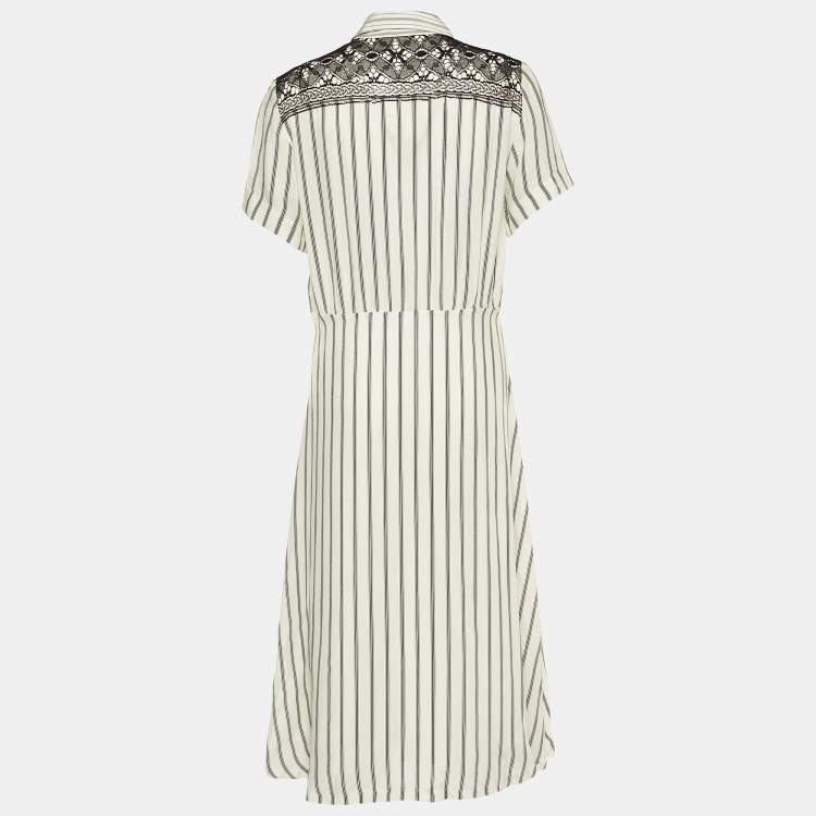 Pre Owned Sandro White Striped Cupro Midi Dress L
