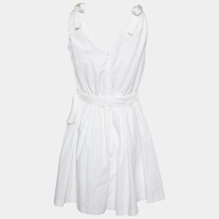 Pre Owned Sandro White Cotton Applique Detail Belted Mini Dress S