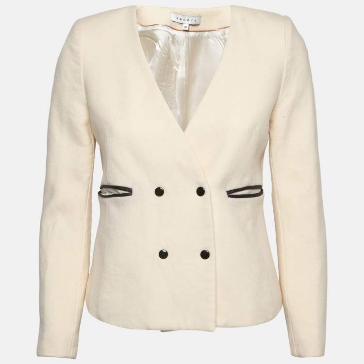 Pre Owned Sandro Cream Wool Double Breasted Blazer M