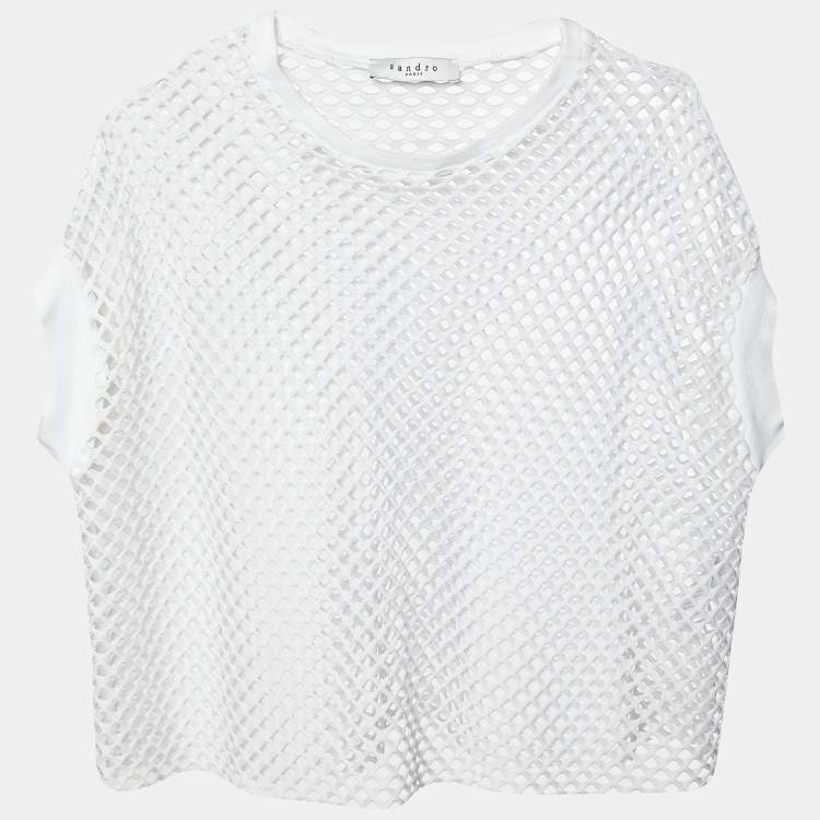 Pre Owned Sandro White Mesh Crew Neck Crop Top S