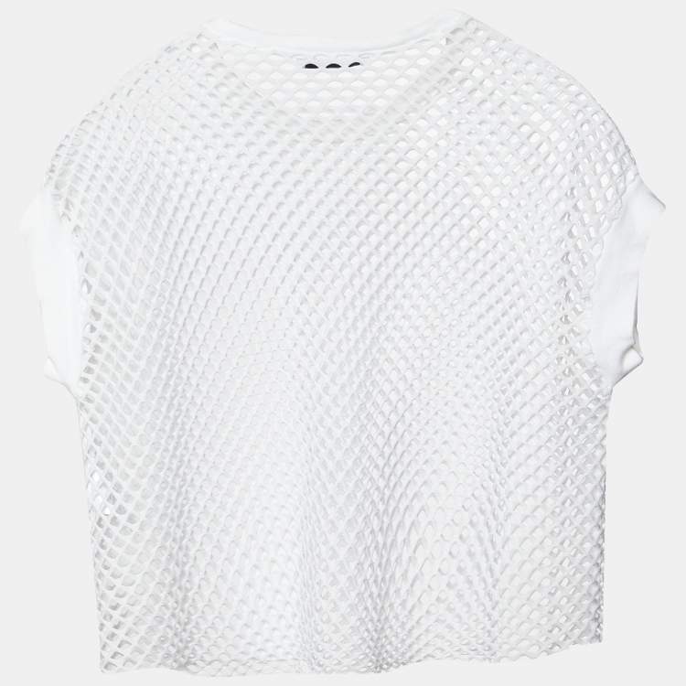 Pre Owned Sandro White Mesh Crew Neck Crop Top S