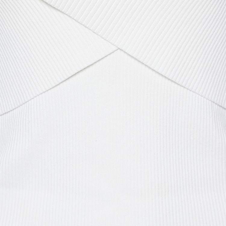 Pre Owned Sandro White Rib Knit Criss-Cross Detail Galina Top L