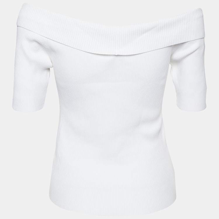 Pre Owned Sandro White Rib Knit Criss-Cross Detail Galina Top L