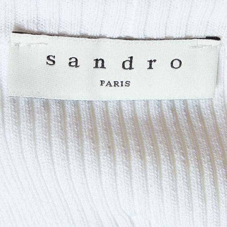 Pre Owned Sandro White Rib Knit Criss-Cross Detail Galina Top L