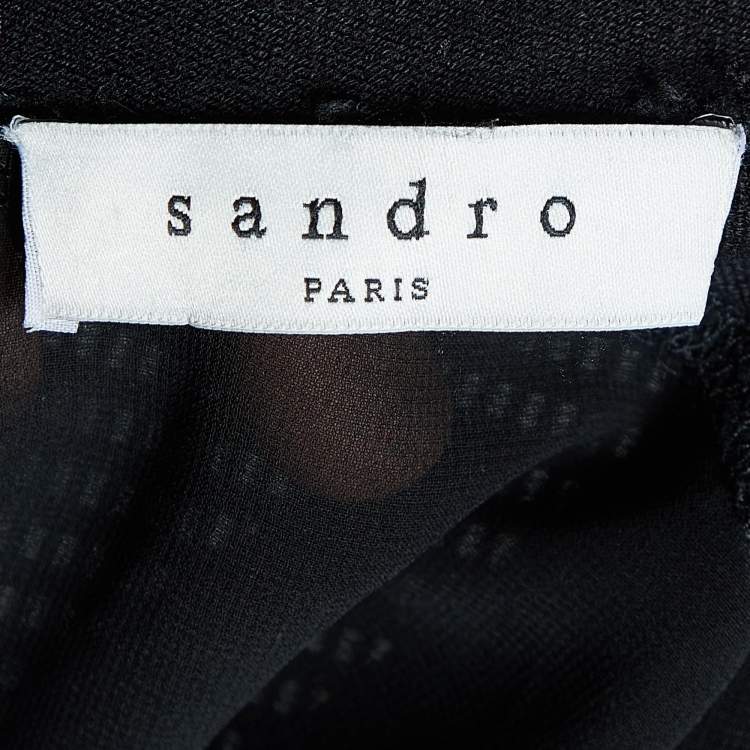 Pre Owned Sandro Black Silk & Knit Paneled Long Sleeve Top M