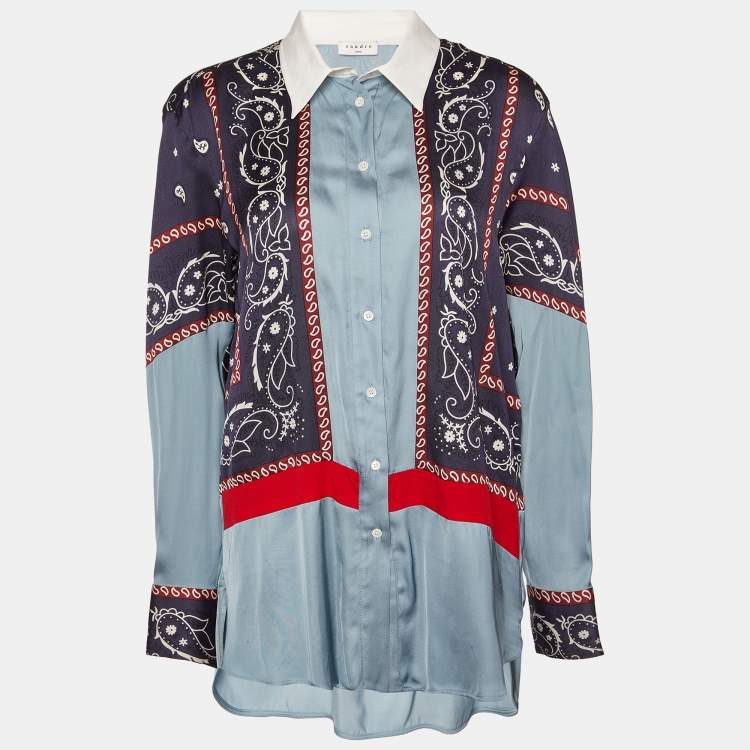 Pre Owned Sandro Blue Printed Crepe Shirt M