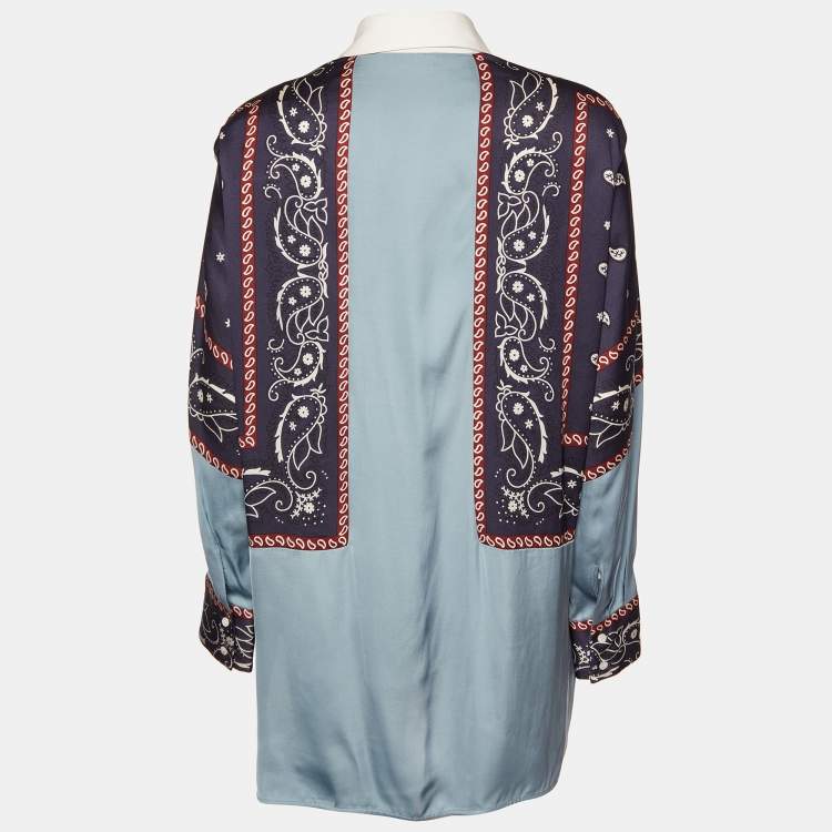 Pre Owned Sandro Blue Printed Crepe Shirt M