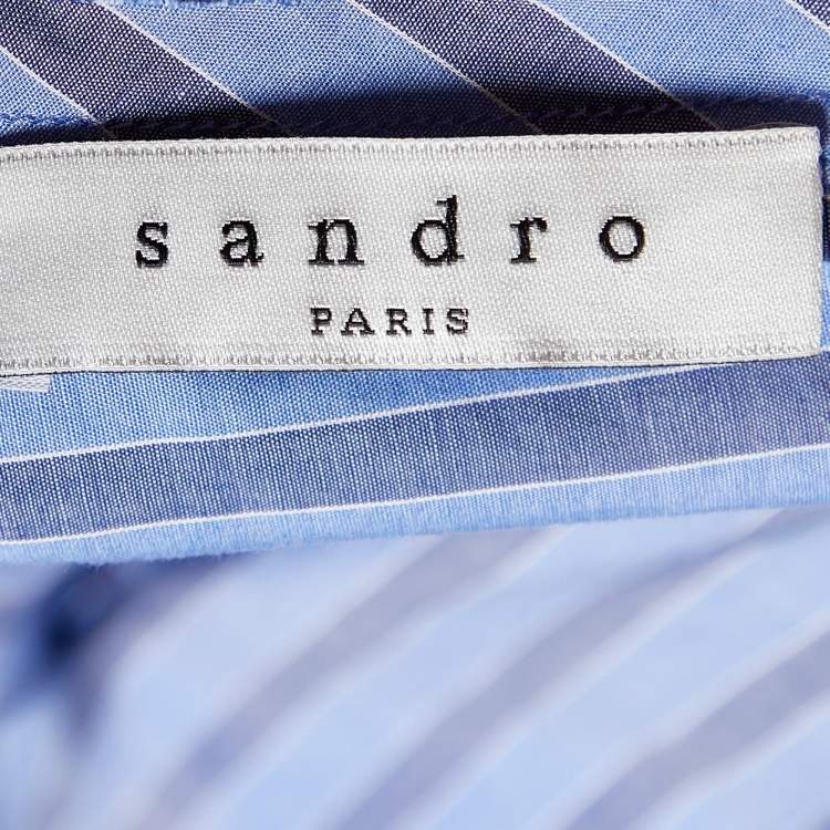 Pre Owned Sandro Blue Floral Lace and Pinstripe Cotton Playsuit M
