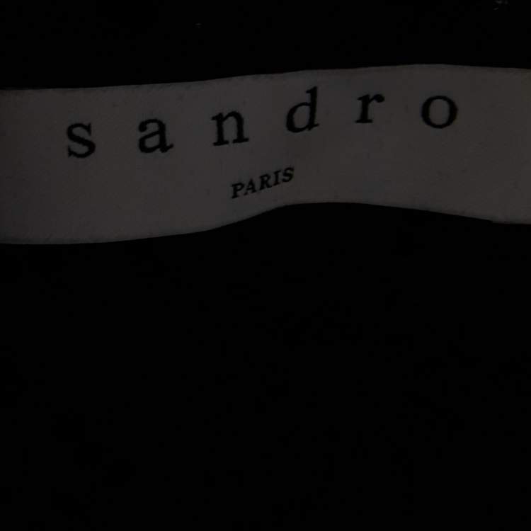 Pre Owned Sandro Blue Lace and Cotton High Neck Blouse M