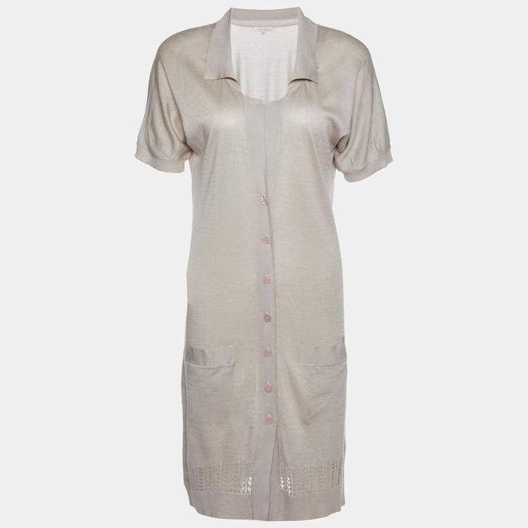 Pre Owned Sandro Beige Cotton Knit Buttoned Short Dress S