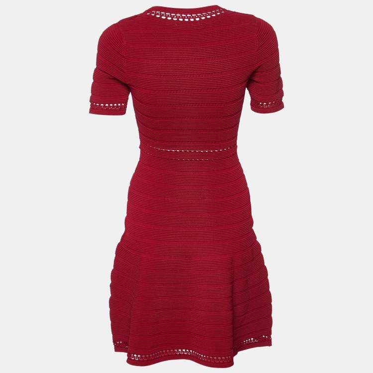 Pre Owned Sandro Red Textured Stretch Knit Flared Dress S