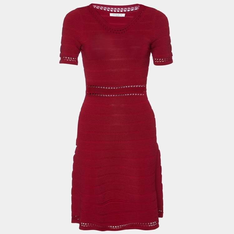 Pre Owned Sandro Red Textured Stretch Knit Flared Dress S