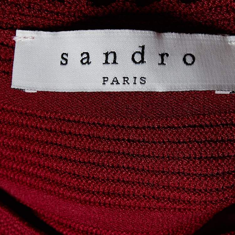 Pre Owned Sandro Red Textured Stretch Knit Flared Dress S