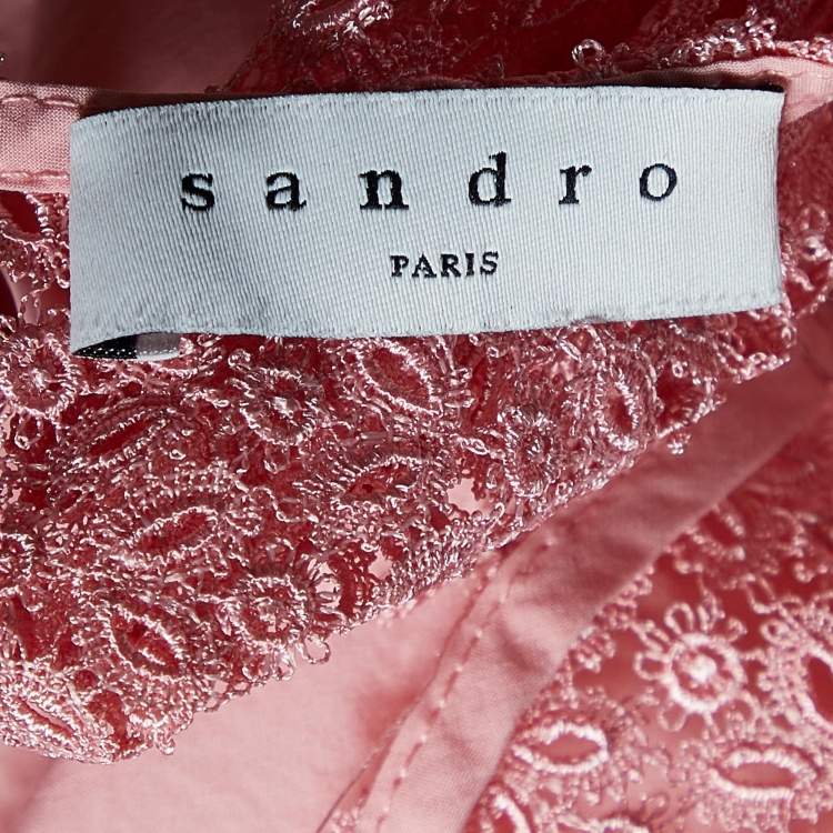 Pre Owned Sandro Pink Cotton Lace Trimmed Blouse XS