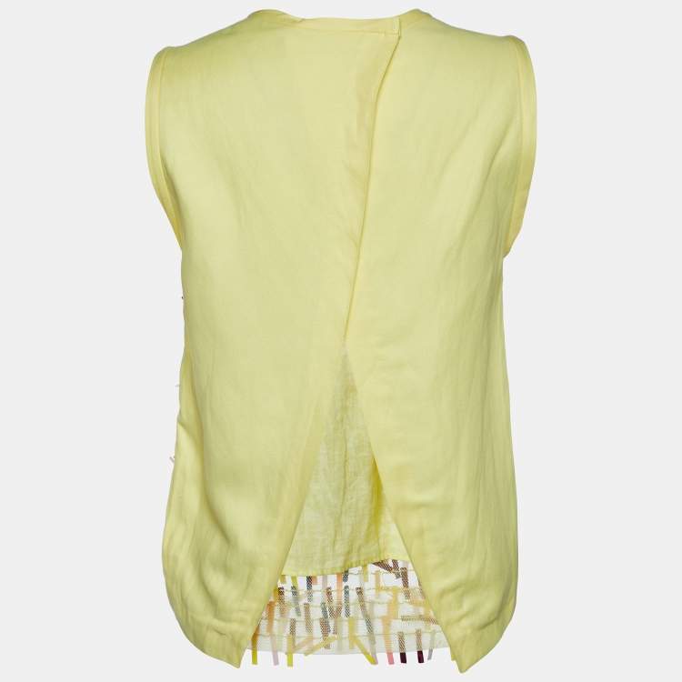 Pre Owned Sandro Yellow Sequin Fringe Embellished Mesh Sleeveless Top S