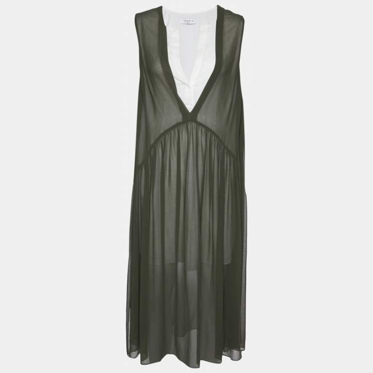 Pre Owned Sandro Olive Green Chiffon Riham Overlay Dress M