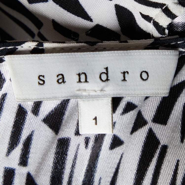 Pre Owned Sandro Monochrome Printed Sateen Peplum Top S