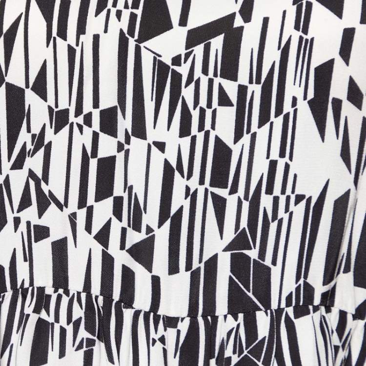 Pre Owned Sandro Monochrome Printed Sateen Peplum Top S