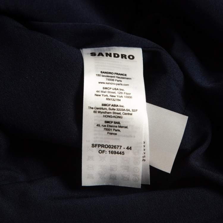 Pre Owned Sandro Navy Lace Neck Embellished Mini Dress XS