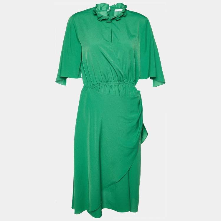 Pre Owned Sandro Green Chiffon Cut-Out Rebella Midi Dress L